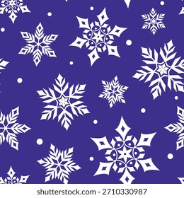 Navidades copos de nieve sin patrón. Fondo azul y blanco. Ilustración vectorial.