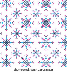 Christmas snowflakes seamless pattern. Color background fill