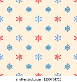 Christmas snowflakes seamless pattern with geometric tiled grid and beautiful snow ornament for winter holidays packaging