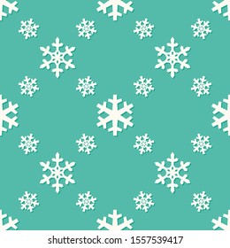 Christmas snowflakes seamless pattern with geometric tiled grid and beautiful snow ornament for winter holidays packaging