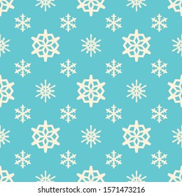 Christmas snowflakes seamless pattern with geometric tiled grid and beautiful snow ornament for winter holidays packaging