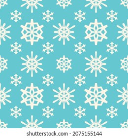 Christmas snowflakes seamless pattern with geometric tiled grid and beautiful snow ornament for winter holidays packaging