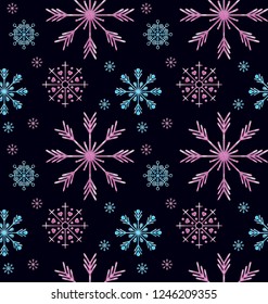 Christmas snowflakes seamless pattern on dark background