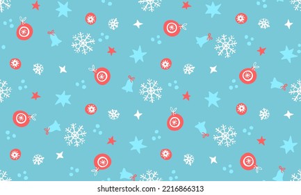 Los copos de nieve de Navidad se hacen sin fisuras. Invernal fondo blanco y azul con adornos rojos. Para regalo y papel de envoltura. Niños y bebés textiles. Cuadros. 