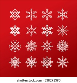 Christmas snowflakes set isolated on red background