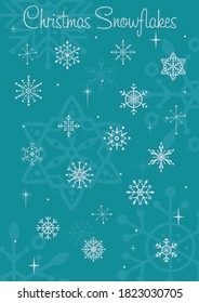 Christmas Snowflakes, Set of Vector Elements for Holiday Posters, Postcards, Covers