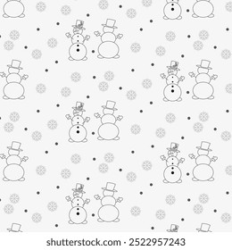 Christmas Snowflakes And Snowman Pattern. Snowflake Seamless Background. Perfect for wallpaper, gift paper, winter greeting 