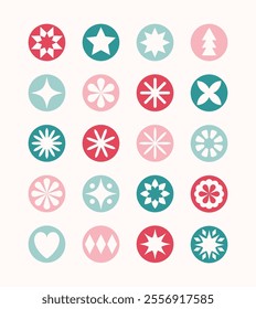 Christmas snowflakes and star icon set. Simple ornaments. Vector illustration