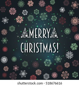 Christmas Snowflakes and stylish inscription for congratulations card, banner, flyer. holiday design.