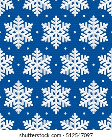 Christmas Snowflakes! Traditional Christmas Seamless Pattern with White Isometric 3D Snowflakes on deep blue background. Editable Vector EPS10 Illustration for New Year Decoration.