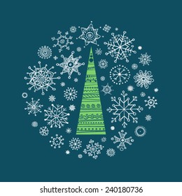 christmas snowflakes and tree set set