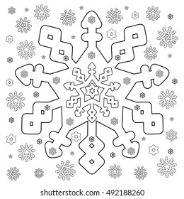 Christmas snowflakes. Vector black and white coloring page.