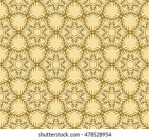 Christmas snowflakes. Vector seamless illustration. Golden color. For the design, printing