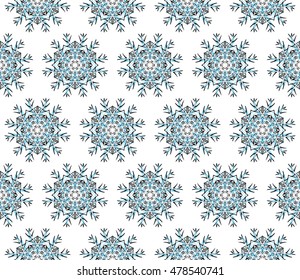 Christmas snowflakes. Vector seamless illustration. Blue, black. For the design, printing