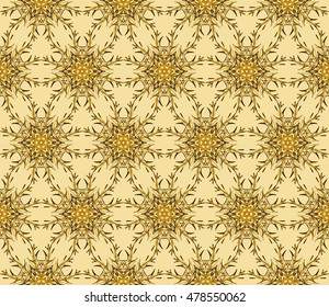 Christmas snowflakes. Vector seamless illustration. Golden color. For the design, printing