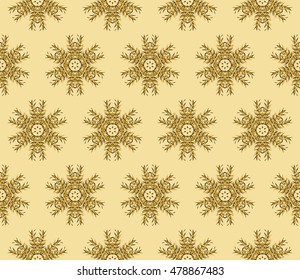 Christmas snowflakes. Vector seamless illustration. Golden color. For the design, printing