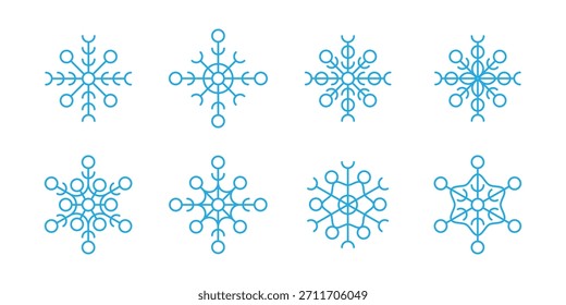 Christmas Snowflakes Vector Set | 8 Light Blue Snowflakes | Winter Holiday Illustration