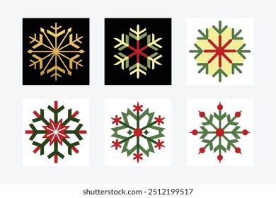 Christmas Snowflakes Vector Set: Cartoon, Clipart, Line Art Designs for Printable Graphics