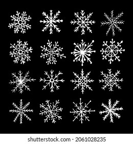Juego de vectores de copos de nieve de Navidad. Ilustración de copo de nieve con vector dibujado a mano. Estilo escandinavo.