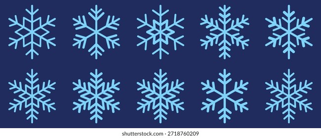 Conjunto de Vector de copos de nieve de Navidades. Navidades copo de nieve con cera de crayón azul o textura de carbón. Invierno de nieve. Un copo de nieve sonriente lindo con una cara alegre en tonos azules suaves en un estilo de dibujos animados.