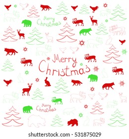 Christmas with snowflakes,Christmas decorative elements, the inscription with red and green color,vector illustration