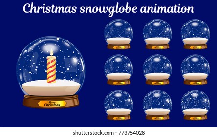 Christmas Snowglobe Animation. Vector Snowball
