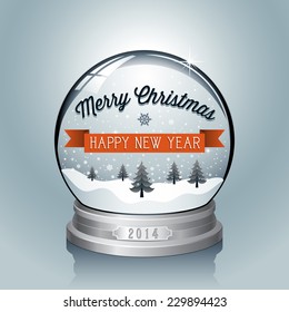 Christmas Snowglobe Background - Christmas themed greeting design.  Colors are global, file is layered and each object is grouped separately for easy editing.  