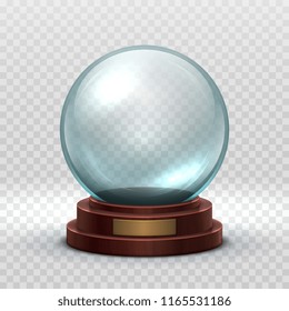 Christmas Snowglobe. Crystal Glass Empty Ball. Magic Xmas Holiday Snow Ball Vector Mockup Isolated. Illustration Of Dome Souvenir Transparency, Sphere Ball Transparent Glossy