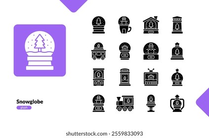 Christmas Snowglobe decoration winter scene sphere with various shape detailed solid glyph icon set