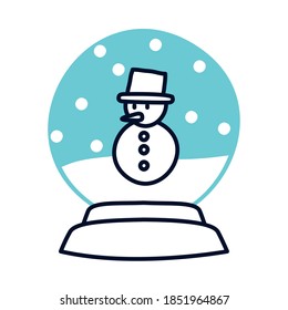 christmas snowglobe with snowman over white background, half line half color style, vector illustration