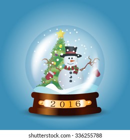 Christmas snowglobe with christmas tree and snowman inside 2016