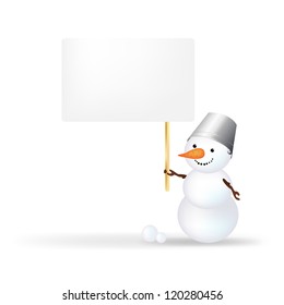 Christmas Snowman With Announcement, Isolated On White Background With Gradient Mesh, Vector Illustration