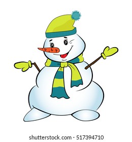 Christmas snowman in a cap and scarf. Vector illustration.