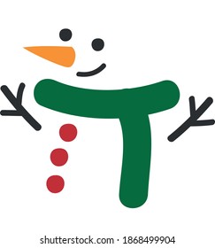 Christmas snowman with carrot and green scarf.