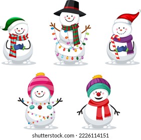 Christmas snowman cartoon character set illustration