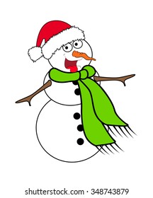 Christmas snowman cartoon design for card. Winter icon, symbol vector illustration isolated on white background.
