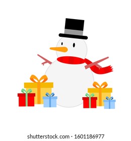 christmas snowman cartoon doodle flat design style vector illustration