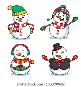 Christmas snowman cartoon illustration set