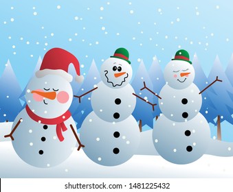 Christmas snowman character emoticon. The image is isolated from background. Can be used for gift card, wallpaper, poster, background, sticker, emoticon. High resolution image vector. 
