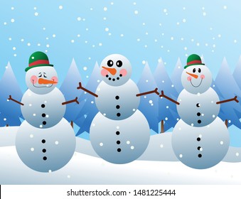 Christmas snowman character emoticon. The image is isolated from background. Can be used for gift card, wallpaper, poster, background, sticker, emoticon. High resolution image vector. 