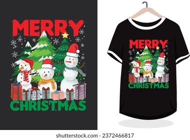 christmas snowman character with lettering t-shirt design...