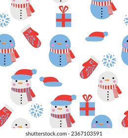 Christmas snowman with clothes seamless pattern