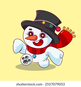 Christmas Snowman Cute and Vintage Cartoon Character Design