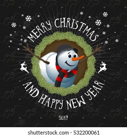 Christmas snowman with deer and background texture