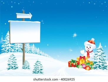 Christmas snowman with direction pole and message board