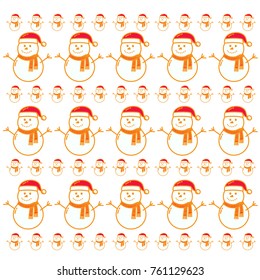 Christmas snowman doodle pattern background.
