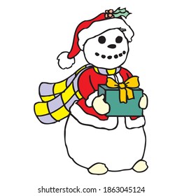 Christmas Snowman Drawing Winter , Cartoon snowman with white background, cartoon Character, vector illustration 