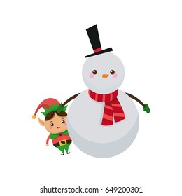 christmas snowman and elf hug character