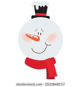 Christmas snowman face vector cartoon illustration