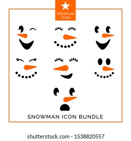 Christmas snowman frozen smile icon emoticon for Christmas greeting card. Vector illustration for kids.